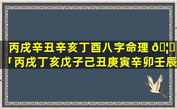 丙戌辛丑辛亥丁酉八字命理 🦋 「丙戌丁亥戊子己丑庚寅辛卯壬辰癸巳」